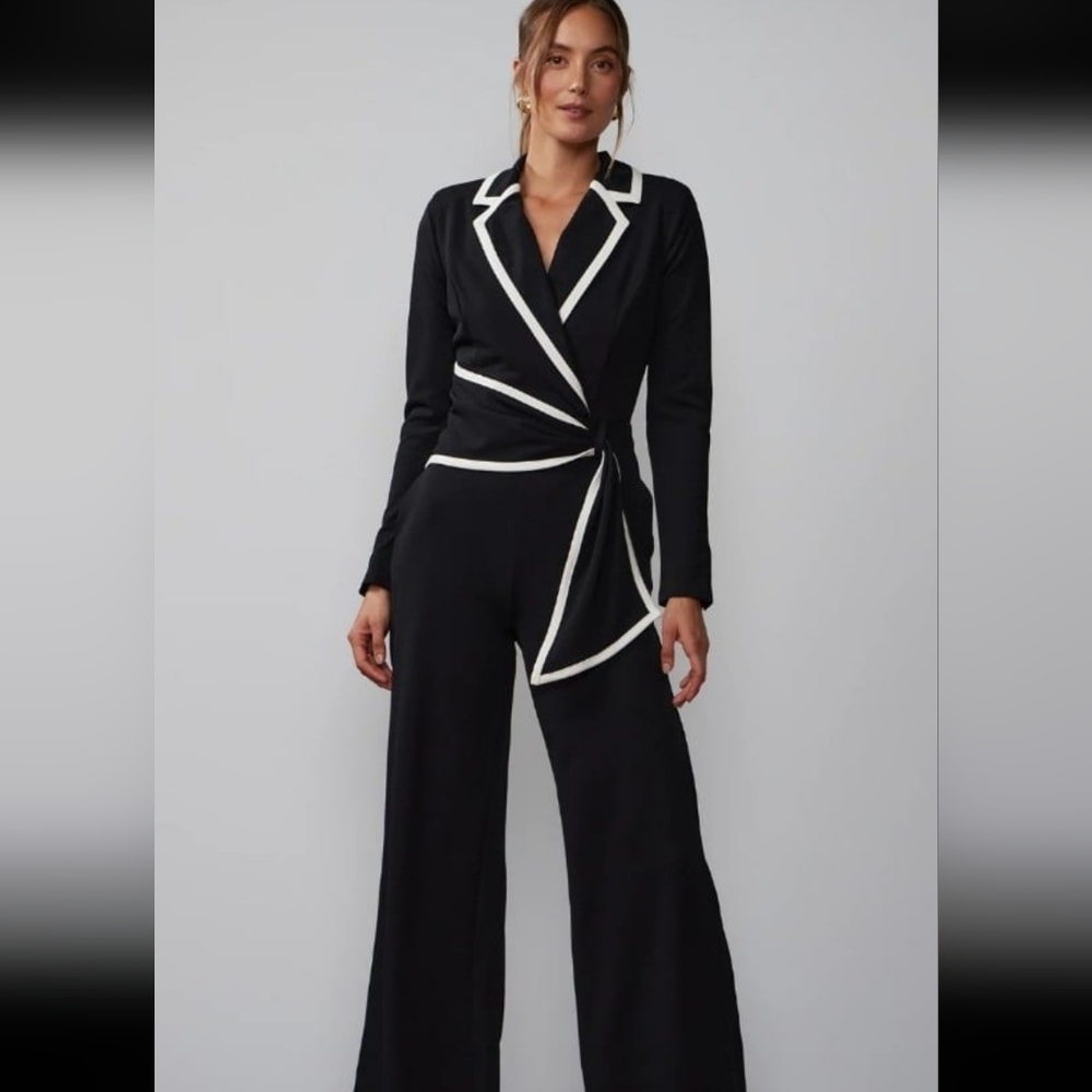 New York & Company Black and White Jumpsuit with Sophisticated Design